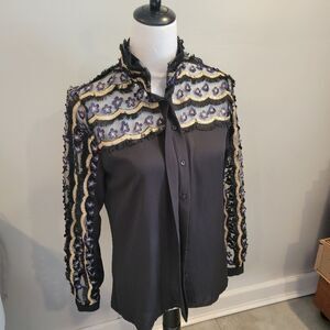 Serpil Black Long Sleeves Floral Blouse Top Size 1 (42)